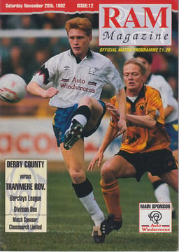 Derby County v Tranmere Rovers Match Programme 1992-11-28